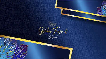 Luxury Background with Golden Tropical Leaf and abstract Pattern, can use for wedding invitation,book cover or wedding bannerのイラスト素材