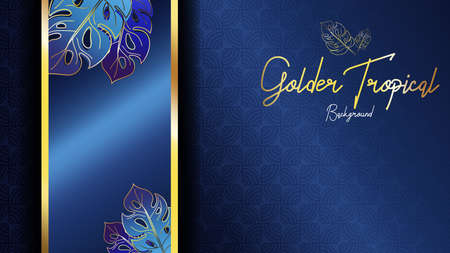 Luxury Background with Golden Tropical Leaf and abstract Pattern, can use for wedding invitation,book cover or wedding bannerのイラスト素材