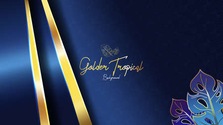 Luxury Background with Golden Tropical Leaf and abstract Pattern, can use for wedding invitation,book cover or wedding bannerのイラスト素材