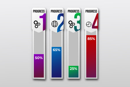 Business data visualization Template with icon. Infographic graph bar chart design element steps ,...