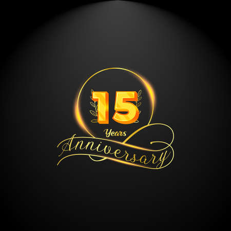 Elegant golden 15 years anniversary logo template. luxury retro vintage style. vector illustrationのイラスト素材