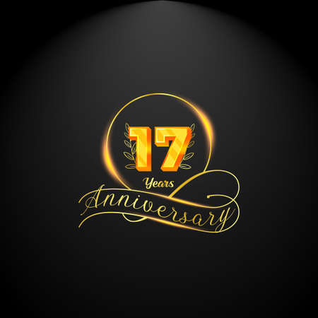 Elegant golden 17 years anniversary logo template. luxury retro vintage style. vector illustrationのイラスト素材