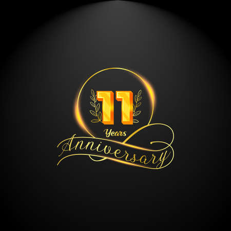 Elegant golden 11 years anniversary logo template. luxury retro vintage style. vector illustrationのイラスト素材