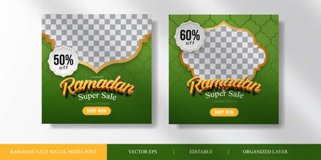 Ramadan Kareem Sale social media post template. square flyer and banner. Blue background. editable vector illustration and organized layer.のイラスト素材