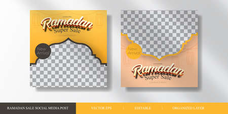 Ramadan Kareem Sale social media post template. square flyer and banner. Blue background. editable vector illustration and organized layer.のイラスト素材
