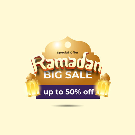Ramadan Kareem Label sale banner, sticker, badge, ads pop up banner. Special offer Ramadan Big Sale. Islamic promotion vector illustration with realistic and Luxury styleのイラスト素材