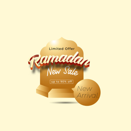 Ramadan Kareem Label sale banner, sticker, badge, ads pop up banner. Special offer ramadan New Sale. Islamic promotion vector illustration with realistic and Luxury styleのイラスト素材