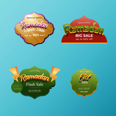 Set ramadan banner sale, sticker, tag, discount, label.Flash sale, Super sale, Big Sale, Eid Sale. ramadan kareem and Eid Mubarak vector illustration.のイラスト素材