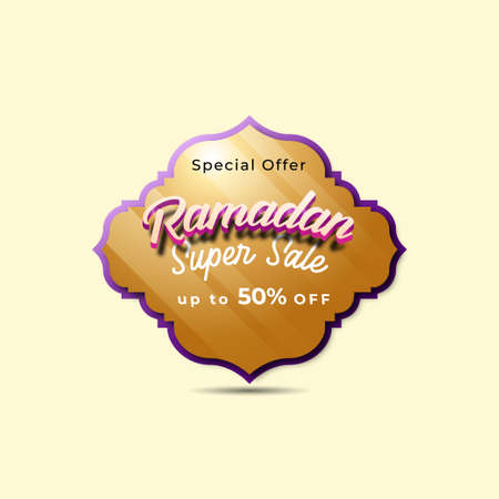 Ramadan Kareem Label sale banner, sticker, badge, ads pop up banner. Special offer Ramadan Super Sale. Islamic promotion vector illustration with realistic and Luxury styleのイラスト素材