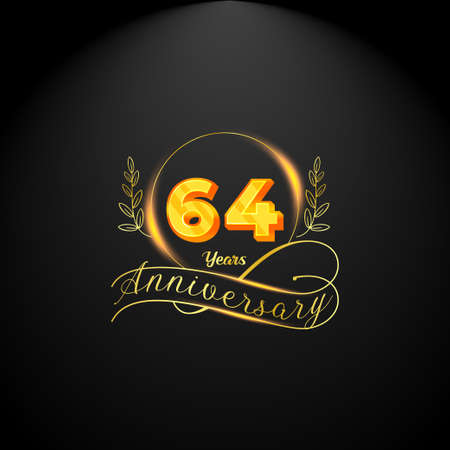 Elegant golden 64 years anniversary logo template. luxury retro vintage style. vector illustrationのイラスト素材
