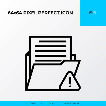 Folder file Warning vector line icon style. security and private file icon. 64x64 Pixel perfectのイラスト素材