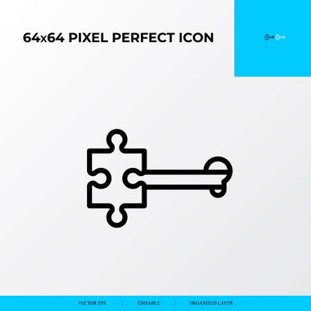 Problem solving and Solution Icon Concept. Piece of puzzle is a Key. 64x64 vector line icon style.のイラスト素材