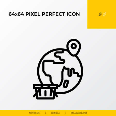 World wide shopping and shipping icon.E-commerce Related Vector Line Icons.64x64 pixel perfect iconsのイラスト素材