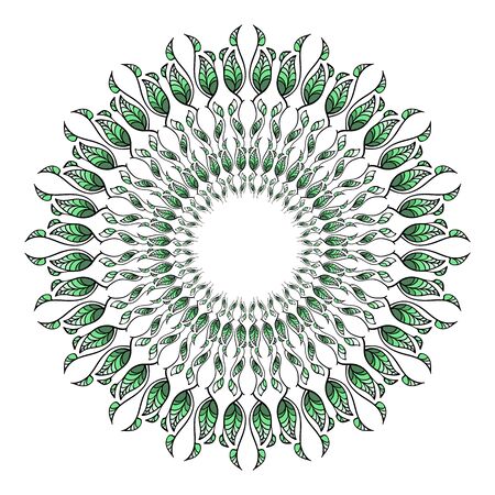 vector illustration round frame patten with green leavesのイラスト素材