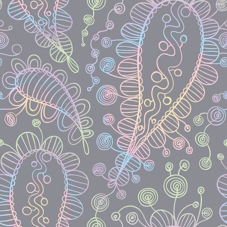 Vector Seamless Monochrome Floral Pattern. Hand Drawn Floral Texture, Decorative Flowersのイラスト素材