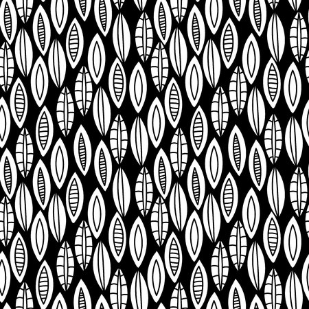 vector seamless black and white floral motif with leaves, seeds, background patternのイラスト素材