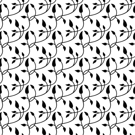 Vector seamless pattern. Linear graphic design.  Floral linear background. Stylized branches with leaves. Minimalist simple ornamentのイラスト素材
