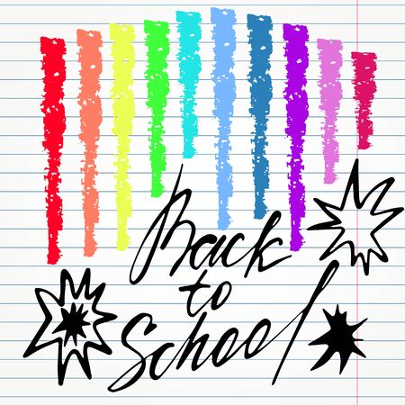 Phrase back to school in handwriting with bright strokes rainbow color. Lettering for print and posters. Typography poster design.のイラスト素材