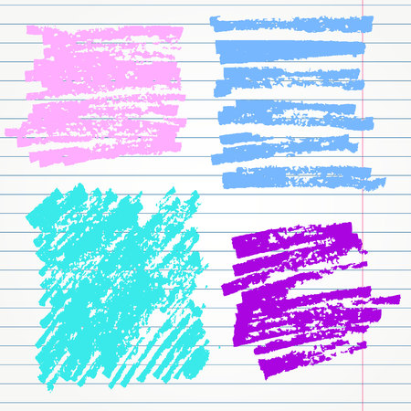 set of hand drawn highlighter elements such as underlines, circles and signsのイラスト素材