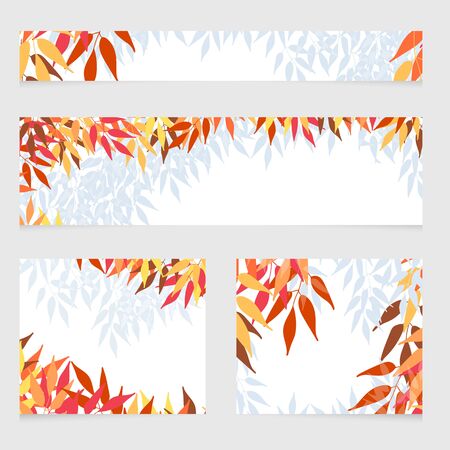 Set of vector banners with red and orange leaves. Autumn nature backgroundのイラスト素材