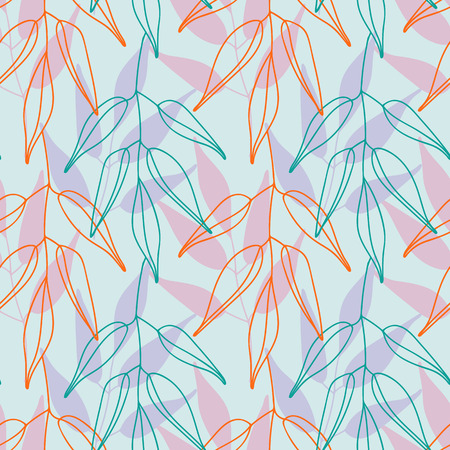 Background of leaves. Vector pattern. Vector texture with hand drawn leaves and plants.のイラスト素材