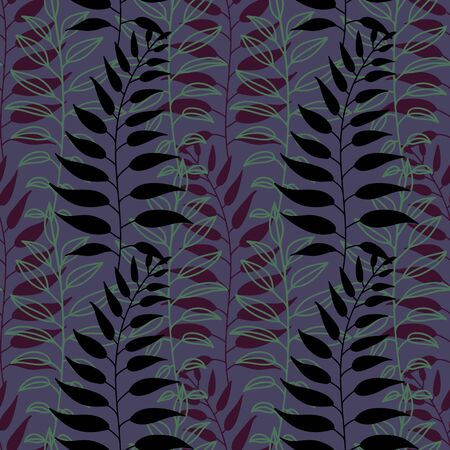 Background of leaves. Vector pattern. Vector texture with hand drawn leaves and plants.のイラスト素材