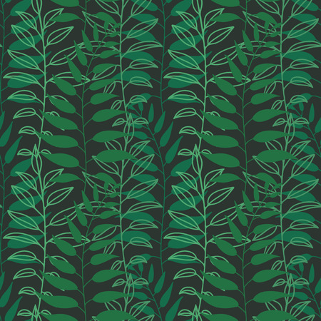 Background of leaves. Vector pattern. Vector texture with hand drawn leaves and plants.のイラスト素材