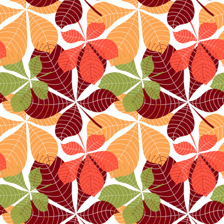 Seamless background with colorful autumn leaves. Vector illustration. Pattern with colorful fall leaves.のイラスト素材