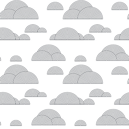 Seamless pattern with geometric clouds. Clouds made of concentric circles as a background. Geometric linear repeating texture.のイラスト素材