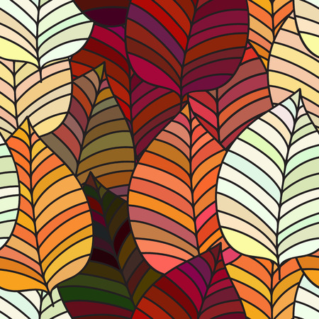 Seamless background with colorful autumn leaves. Vector illustration. Repeating texture with floral motif.のイラスト素材
