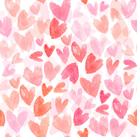 Seamless vector pattern with hand drawn watercolor hearts. Romantic background with pink hearts. Vector seamless background.のイラスト素材