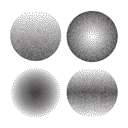Set of halftone dots vector circle shapes. Abstract dotted stippling shapes.のイラスト素材