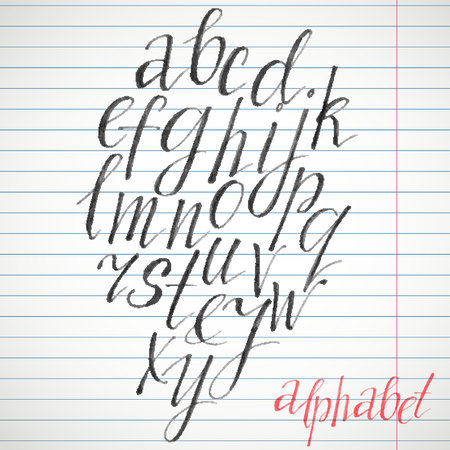 Calligraphic font. Handwritten alphabet in brush style. Modern script in vector. Handmade letters.のイラスト素材