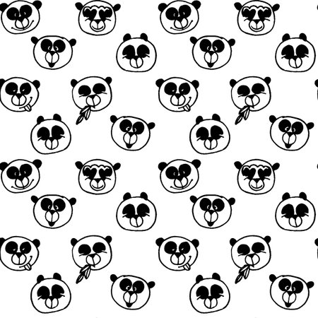 Drawn panda face colorful background. Seamless cartoon wallpaper. Doodled childish seamless texture.のイラスト素材