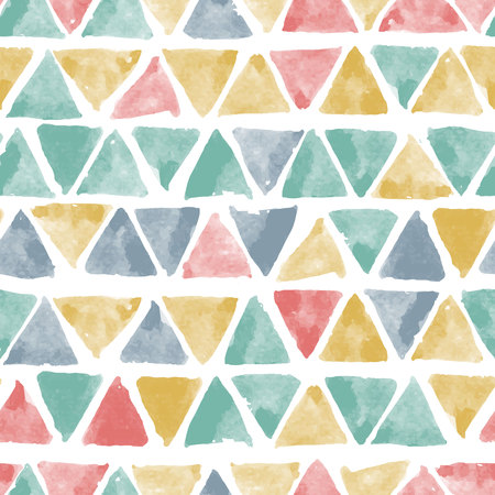 Seamless vector pattern with hand drawn watercolor triangles. Naive background with spots. Vector seamless background with tribal or folk motif.のイラスト素材