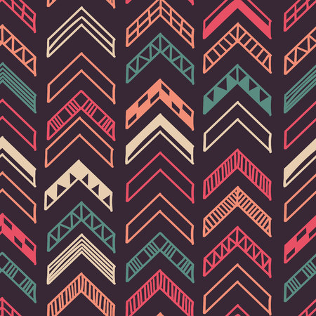 Abstract geometric seamless hand drawn pattern with tribal motifs. Modern texture. Colorful free hand background.のイラスト素材