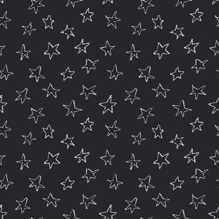 Hand drawn seamless pattern. Naive crayon drawn abstract background. Chalk board style vector backdrop with repeated motif. Starry pattern.のイラスト素材