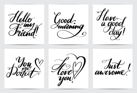 Lettering common phrases. Hand drawn creative calligraphy set. Vector calligraphy card collection for holiday greeting cards, prints and invitations.のイラスト素材