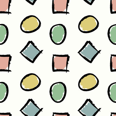 Abstract geometric seamless hand drawn pattern. Modern grunge texture. Monochrome brush painted background.のイラスト素材