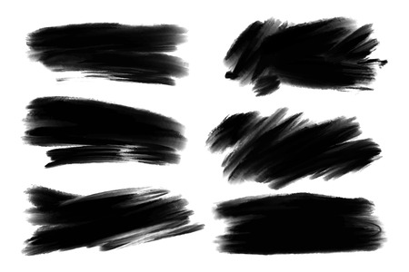 Vector set of hand drawn strokes and stains. Ink brush artistic horizontal spots for backdrops. Monochrome design elements set. Wet ink strokes.のイラスト素材