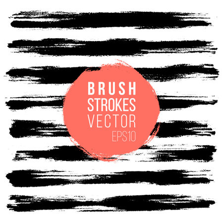 Hand drawn striped pattern. Monochrome horizontal ink brush strokes texture. Stripy background.のイラスト素材