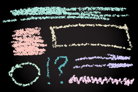 Vector hand drawn design elements. Chalk board style hand drawn notes and marks. Set of artistic elements such as arrows, underlines, circle, frameのイラスト素材