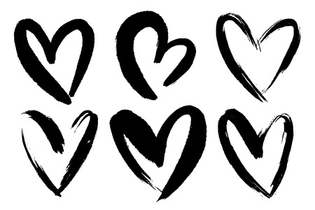 Vector collections of hand drawn grunge Valentine hearts isolated on transparent background. Heart symbol by hand. Various style hand drawn heart shapes.のイラスト素材