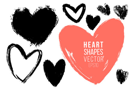 Vector collections of hand drawn grunge Valentine hearts isolated on transparent background. Heart symbol by hand. Various style hand drawn heart shapes.のイラスト素材