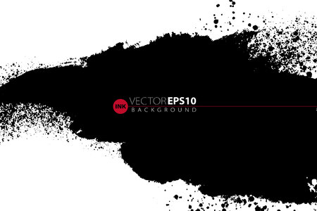 Vector hand drawn ink brush stain. Monochrome painted stroke. Painted by brush black stain. One color grungy background. Monochrome artistic backdrop.のイラスト素材