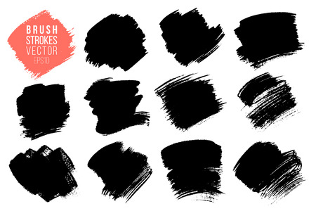 Vector set of big hand drawn brush strokes, stains for backdrops. One color monochrome artistic hand drawn backgrounds. Monochrome design elements set square shapesのイラスト素材