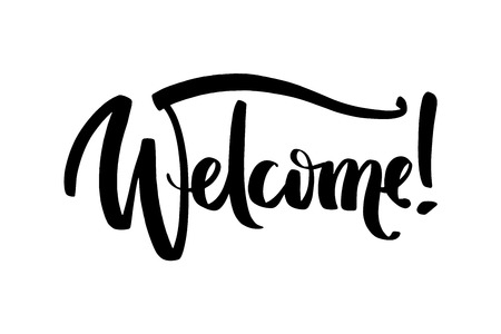 Hand drawn vector lettering. Welcome word by hands. Isolated vector illustration. Handwritten modern calligraphy.のイラスト素材