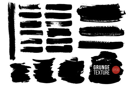 Big vector set of hand drawn brush strokes and stains. One color monochrome artistic hand drawn backgrounds and graphic resources. Various shape ink spots.のイラスト素材