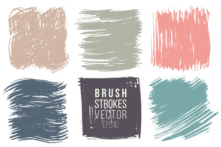 Vector set of big hand drawn brush strokes with texture, stains for backdrops. Colorful design element set. Mute color artistic hand drawn backgrounds square shapes. Painted patchesのイラスト素材