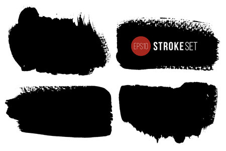 Grunge brush painted spots. Vector ink brush strokes. Distressed banners, paintbrush collection. Modern teextured rectangular shapes setのイラスト素材